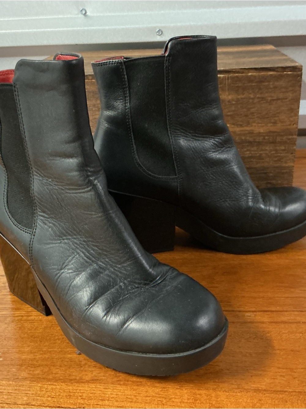 Camper Women Black Leather Retro Chunky Block Heel Chelsea Boot Size 39EU 9US